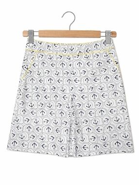 L.L. Bean Navy Blue Anchor Yellow Trim Inverted Pleat A-line Coastal Prep Skirt